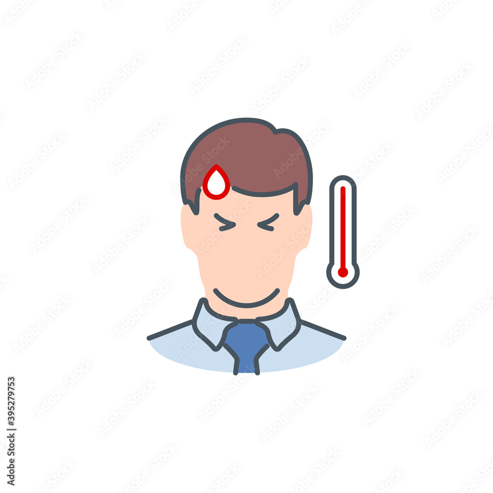 Signs and symptoms Coronavirus single line icon isolated on white. Perfect outline symbol symptoms Covid 19 pandemic banner. Quality design element fever, thermometer and sweat with editable Stroke Signs and symptoms Coronavirus single line icon isolated on white. Perfect outline symbol symptoms Covid 19 pandemic banner. Quality design element fever, thermometer and sweat with editable Stroke