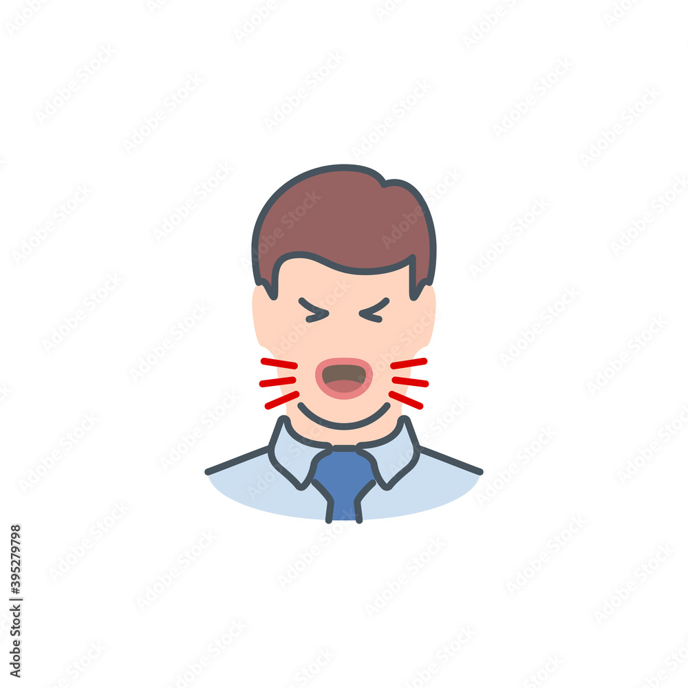 head of sick man coughing without a mask single line icon isolated on white. Perfect outline symbol Signs and symptoms Coronavirus Covid 19 pandemic banner. Quality design element with editable Stroke