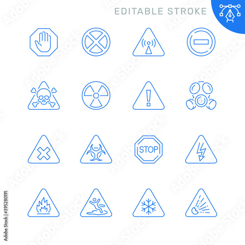 Danger related icons. Editable stroke. Thin vector icon set