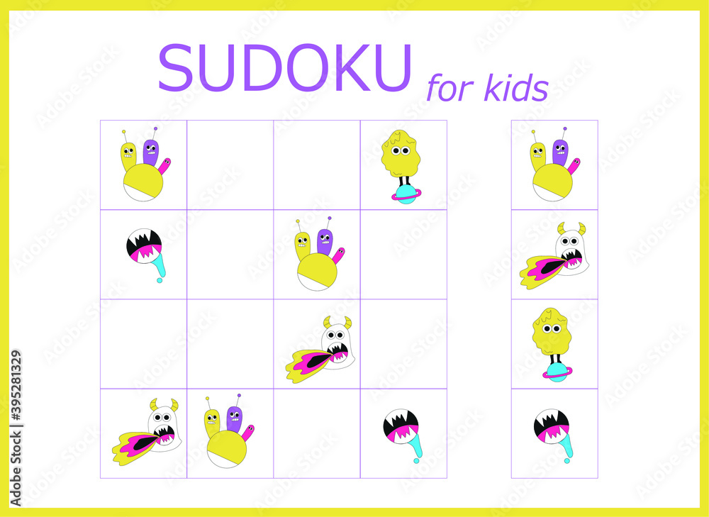 Obraz premium sudoku for kids. Sudoku. Children's puzzles. Educational game for children. cute aliens