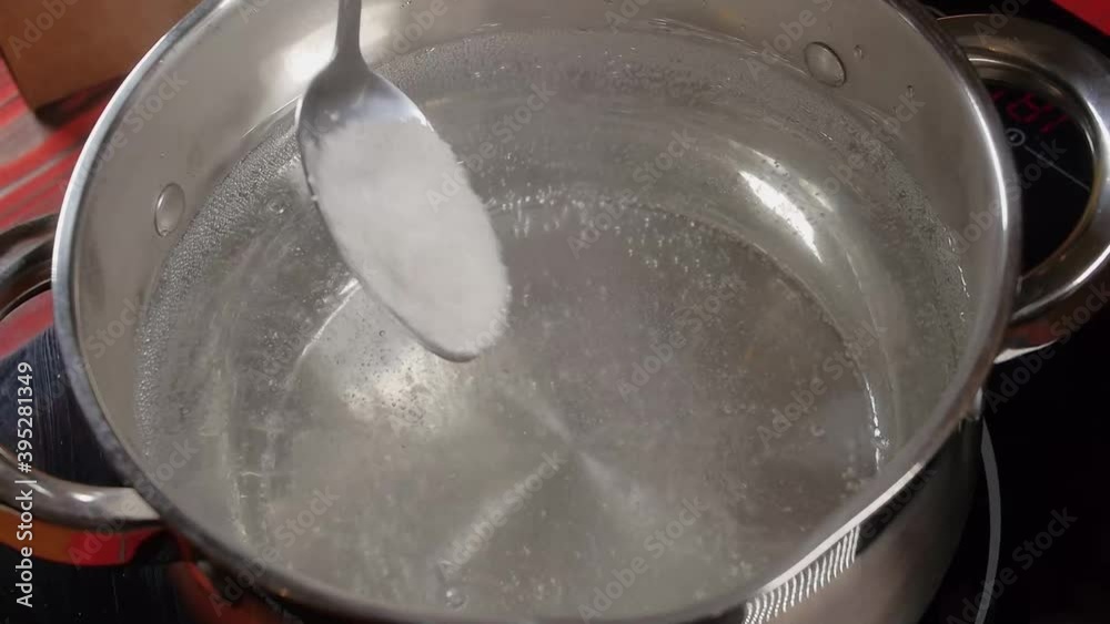 Salt is added to boiling water