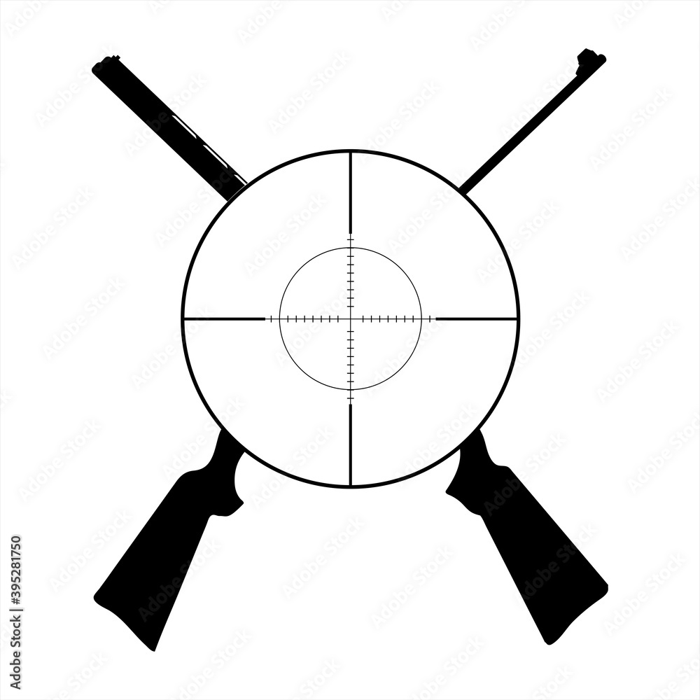 Vector silhouette of crossing guns like symbol of hunting. Army and