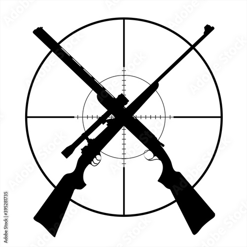 Vector silhouette of crossing guns like symbol of hunting. Army and sniper logo.