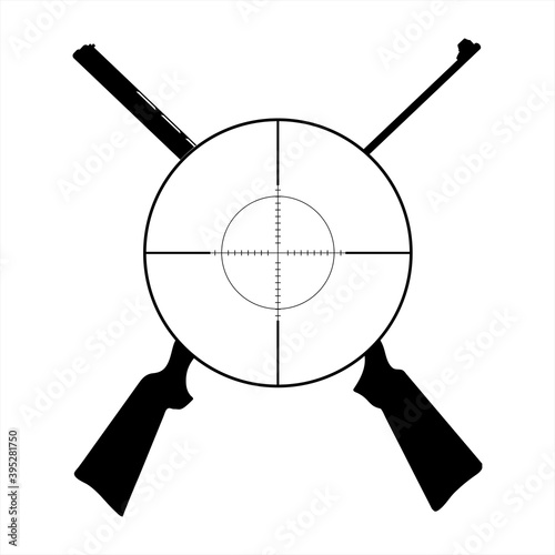 Vector silhouette of crossing guns like symbol of hunting. Army and sniper logo.