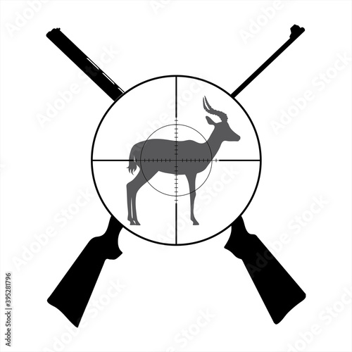 Vector silhouette of crossing guns like symbol of hunting. Antelope in focus.