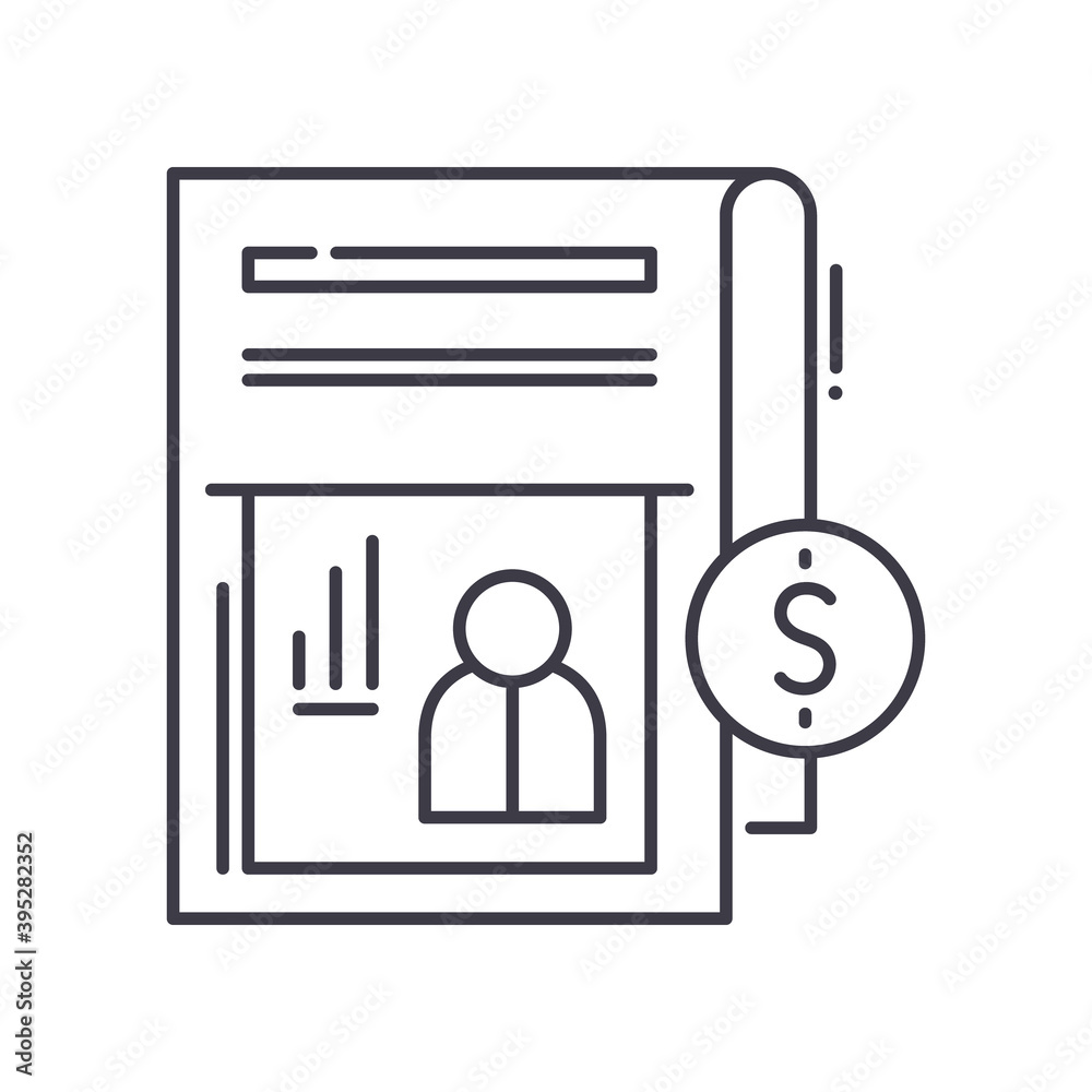 Financial news concept icon, linear isolated illustration, thin line vector, web design sign, outline concept symbol with editable stroke on white background. Financial news concept icon, linear isolated illustration, thin line vector, web design sign, outline concept symbol with editable stroke on white background.