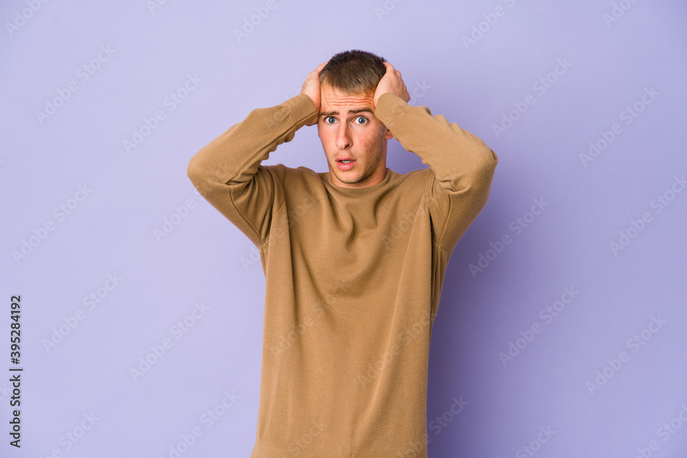 Young caucasian handsome man being shocked, she has remembered important meeting. Young caucasian handsome man being shocked, she has remembered important meeting.