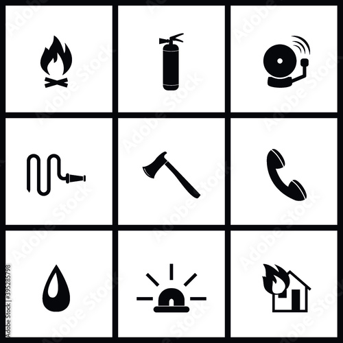 Vector image. Collection of different fire icons. 