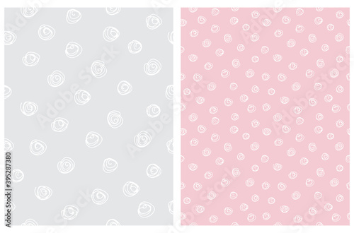 Simple Geometric Seamless Vector Patters. Irregular White Dots on a Light Gray and Pastel Pink Background. Hand Drawn Dotted Print ideal for Fabric, Textile, Wrapping Paper. Cute Nursery Fabric.
