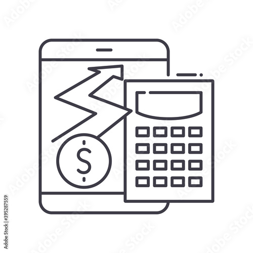Financial calculation image icon, linear isolated illustration, thin line vector, web design sign, outline concept symbol with editable stroke on white background.