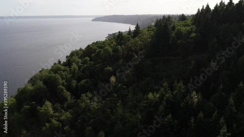 Aerial / drone reveal footage of Gold Beach, Vashon Island and Maury Island Marine Park, located in the Puget Sound, Pacific Northwest close to Seattle, Washington photo