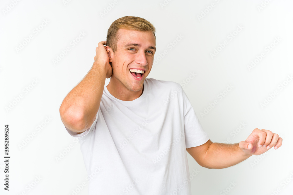 Young caucasian handsome man dancing and having fun. Young caucasian handsome man dancing and having fun.