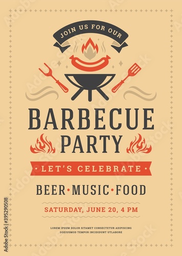 Barbecue party vector flyer or poster design template