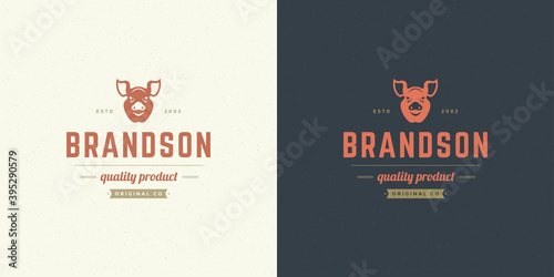 Butcher shop logo vector illustration pig head silhouette good for farm or restaurant badge