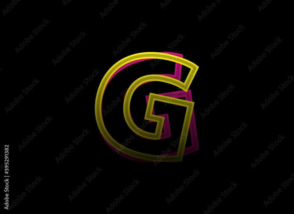 G letter vector desing, shadow font logo. Dynamic split pink, yellow color on black background. For social media,design elements, creative poster, web template G letter vector desing, shadow font logo. Dynamic split pink, yellow color on black background. For social media,design elements, creative poster, web template