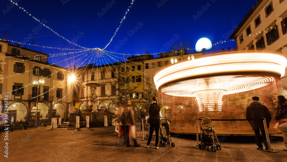 Farinata Degli Uberti square with carousel in Empoli, Italy