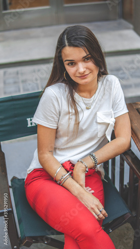  Latin woman enjoying coffee in times of pandemic