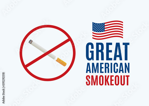 Great American Smokeout vector. American flag with cigarette icon vector. Stop smoking campaign vector. Crossed out cigarette icon