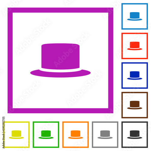 Silk hat flat framed icons