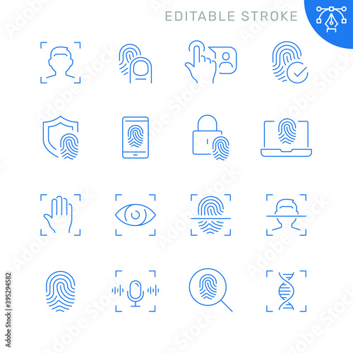 Biometric related icons. Editable stroke. Thin vector icon set photo