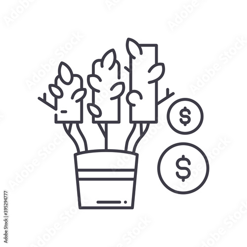 Finacial ecosystem icon, linear isolated illustration, thin line vector, web design sign, outline concept symbol with editable stroke on white background.