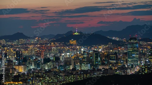 Time lapse 4K at Seoul City Skyline, South Korea. photo