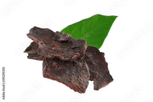 He Shou Wu Fo-Ti Dry Root (Polygonum Multiflorum) with Leaf. Isolated on White.