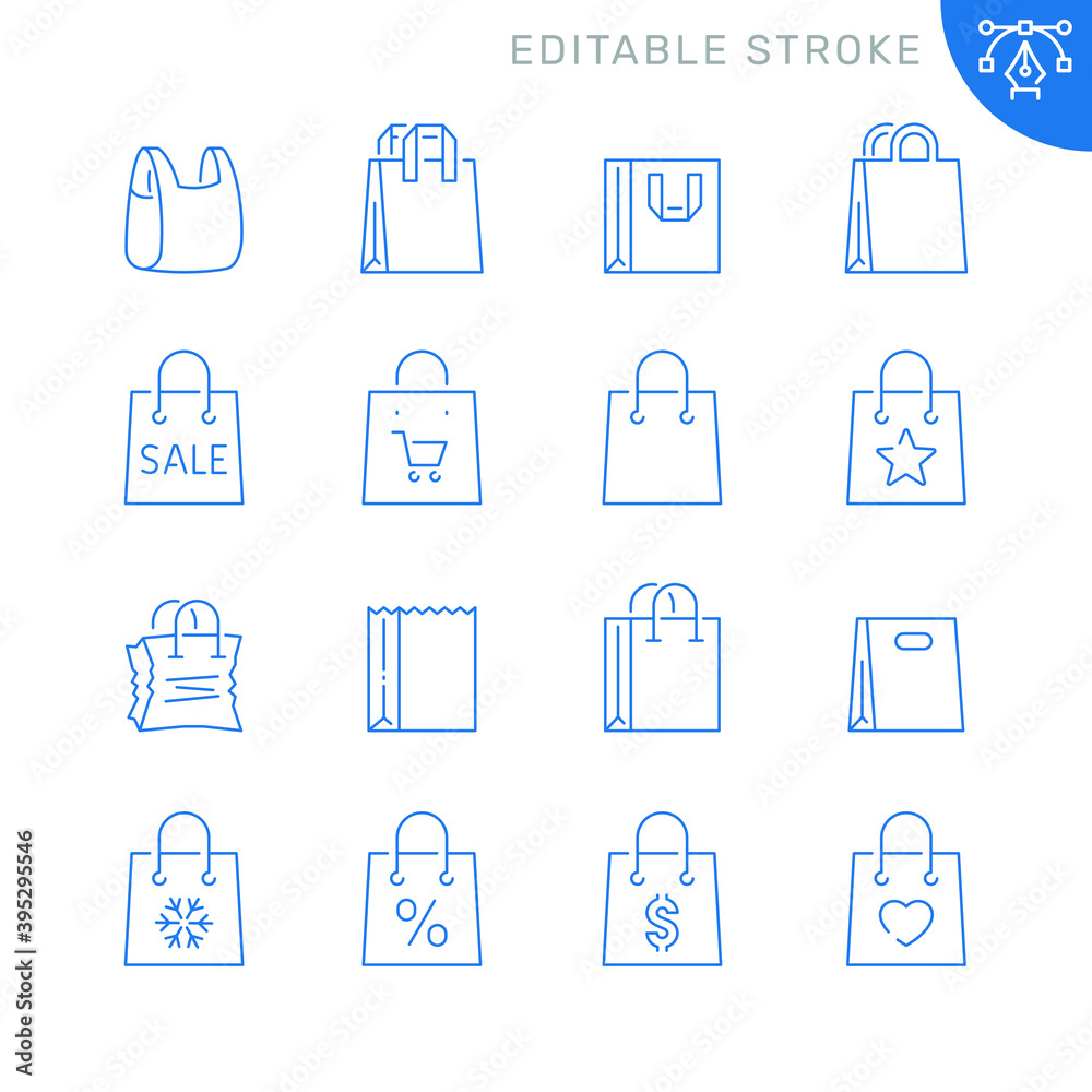 Shopping bag related icons. Editable stroke. Thin vector icon set Shopping bag related icons. Editable stroke. Thin vector icon set