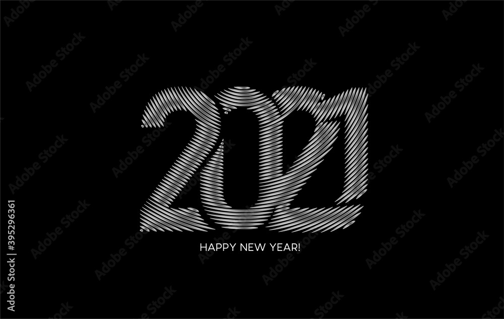 Happy New Year 2021 Silver Text Typography Design poster, Vector illustration.
