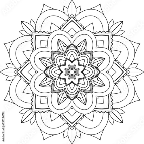 Easy Mandala coloring book simple and basic for beginners  seniors and children. Set of Mehndi flower pattern for Henna drawing and tattoo. Decoration in ethnic oriental  Indian style.