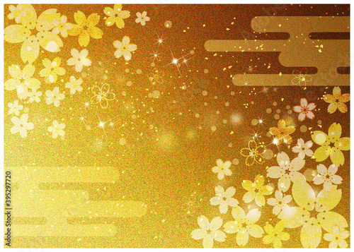桜と和柄_金箔背景
