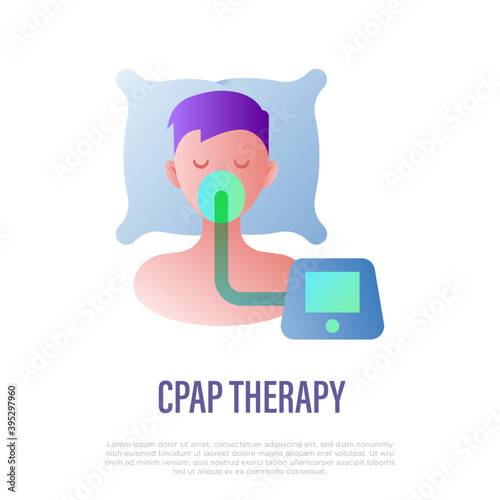 Cpap therapy for sleep apnea, insomnia. Flat gradient icon. Medical equipment. Vector illustration.