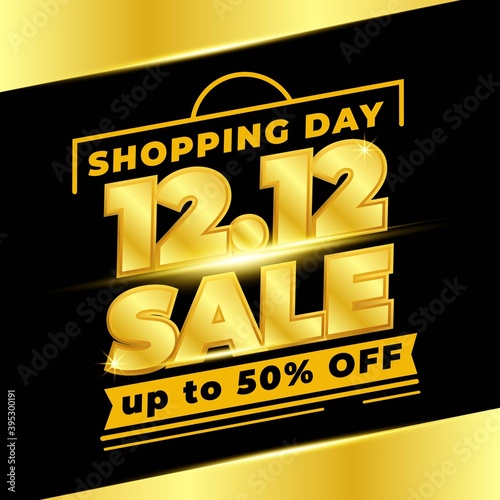 12.12 Shopping Day Sale Banner Background With Black Gold Colour .