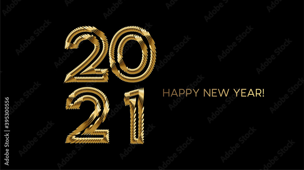 Fototapeta premium Happy New Year 2021 Gold Text Typography Design poster, Vector illustration.