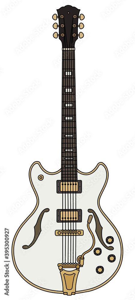 Obraz premium The vectorized hand drawing of a retro white electric guitar