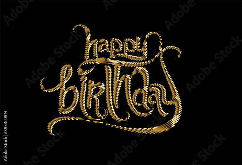 Happy Birthday Gold text made of handwriting vector design element.