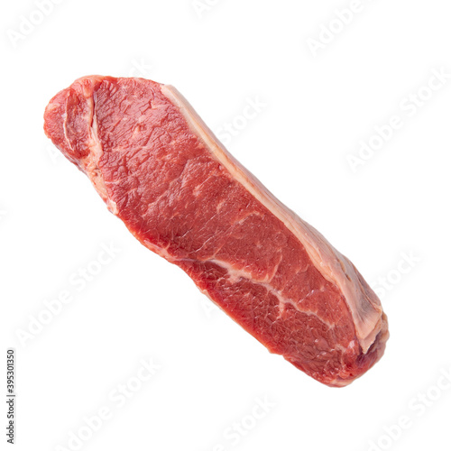 Striploin beef steak isolated on white. Raw fresh meat.