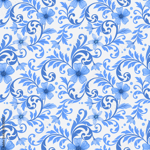 Abstract blue flowers ornament seamless pattern. can use for fabric textile wallpaper.