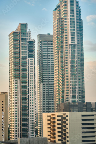 View of Makati city during the day. Skyscrapers in clear Sunny weather.