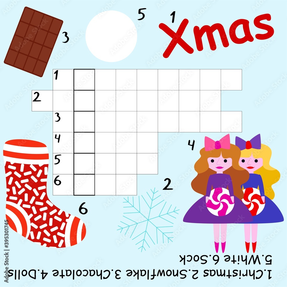 Simple Christmas crossword for kids stock vector illustration. Winter ...