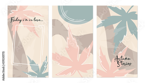 Set of three stories layouts, floral soft colors banner design