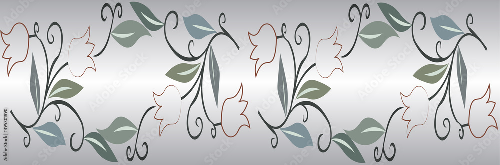 tulips floral pattern, silver background