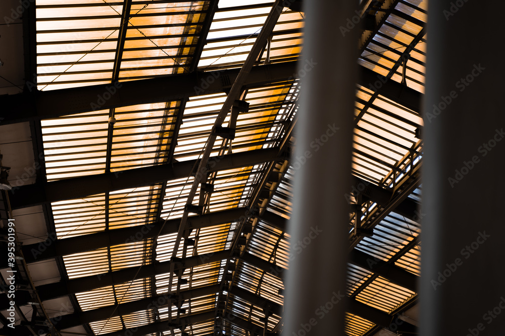colorful glass on the roof of a trainstation colorful glass on the roof of a trainstation