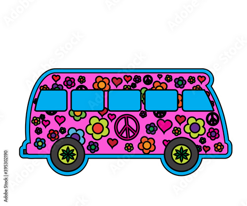 Hippie bus on a white background. Cartoon. Vector illustration.