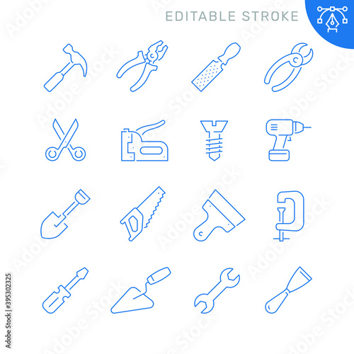 Tools related icons. Editable stroke. Thin vector icon set