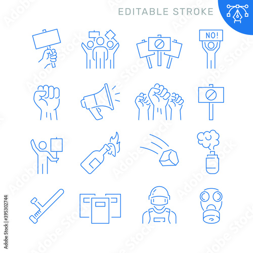 Protest related icons. Editable stroke. Thin vector icon set