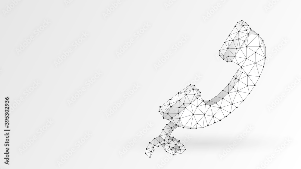 Telephone handset. Contact, telecommunication symbol. Low poly, wireframe 3d Raster illustration. Abstract polygonal image on a white background Telephone handset. Contact, telecommunication symbol. Low poly, wireframe 3d Raster illustration. Abstract polygonal image on a white background