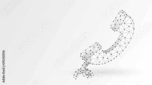 Telephone handset. Contact, telecommunication symbol. Low poly, wireframe 3d Raster illustration. Abstract polygonal image on a white background