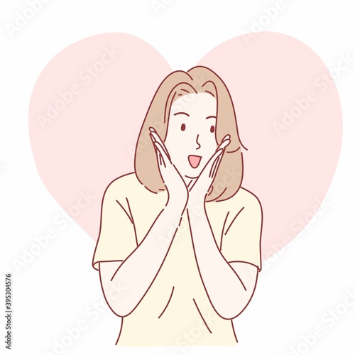 Pretty girl gesturing hand wondering concept.