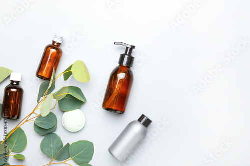 Composition with bath cosmetics on light background